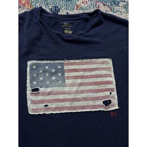 Polo‎ Ralph Lauren Navy Blue Short Sleeve American Flag Dress Sz Medium USA